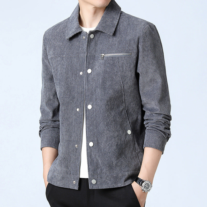 Herren Cord‑Overshirt aus Breitcord mit Druckknopf‑Front und Zipper‑Brusttasche Drune