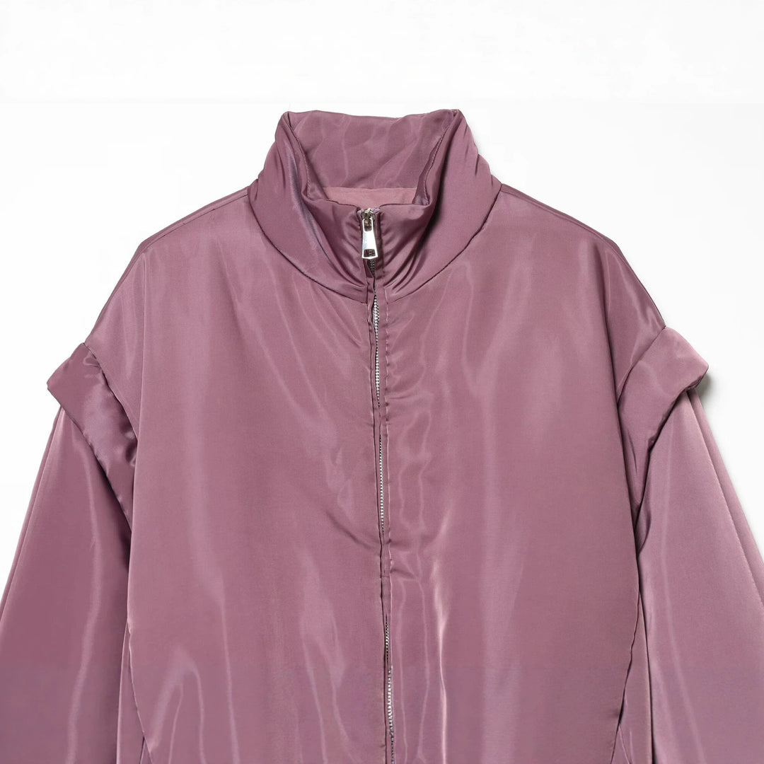 Damen Glänzende Cropped Bomberjacke mit Stehkragen und elastischem Bund Drune