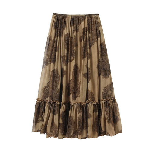 Damen Maxirock aus Chiffon mit Plissée, Elastischem Bund und Volantsaum Drune