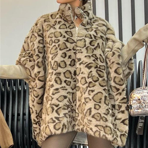 Damen Kuschel-Fleece-Poncho im Leopardenmuster Drune