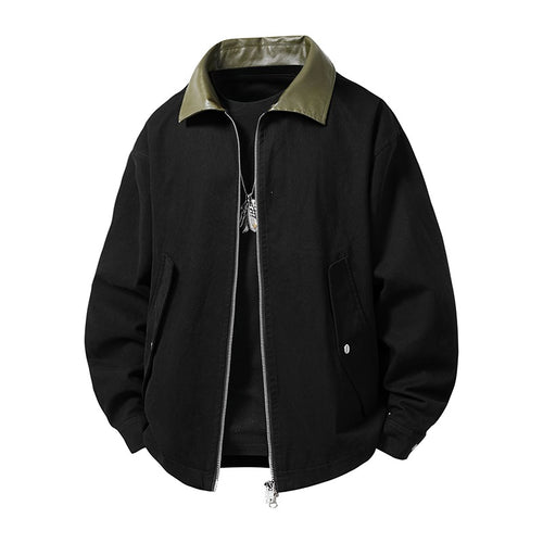 Herren leichte Oversize-Übergangsjacke mit Kontrastkragen aus Kunstleder und Zwei-Wege-Reißverschluss Drune