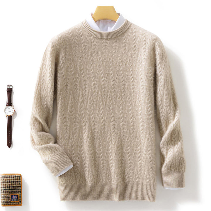 Herren gehobener Zopfstrickpullover mit Rundhals und Merino‑Mischung Drune