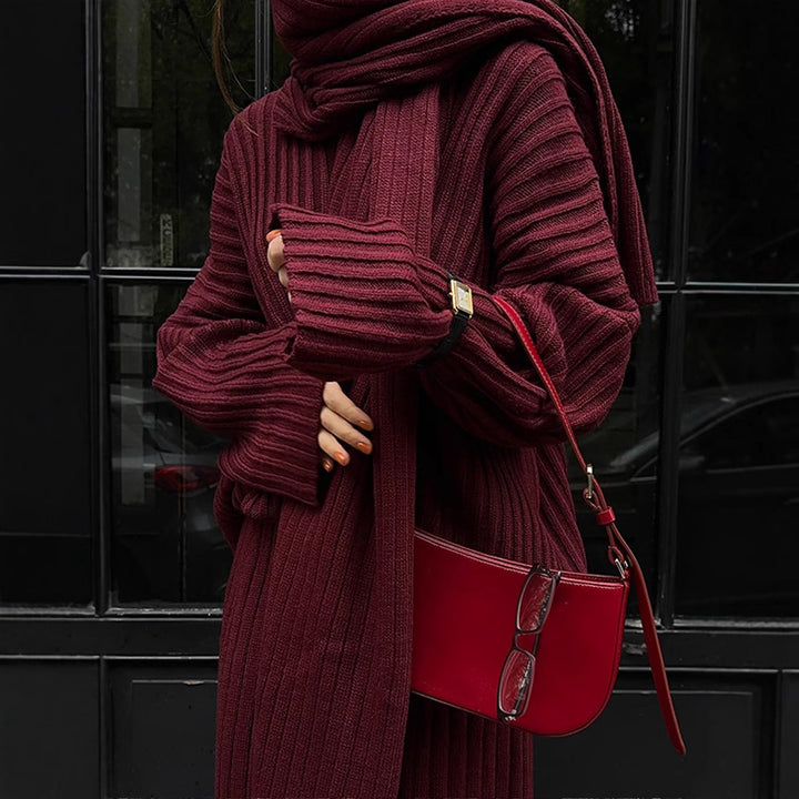Damen Strickstoff Zweiteiler mit weitem Bein und oversized Oberteil Drune
