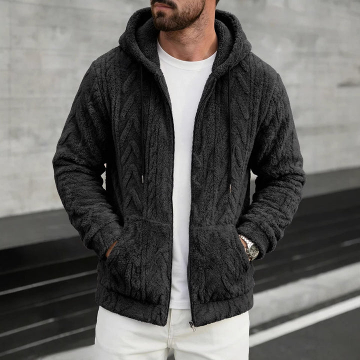 Herren kuschelige Kapuzenjacke aus Teddyfleece mit durchgehendem Reißverschluss und Kängurutaschen Drune