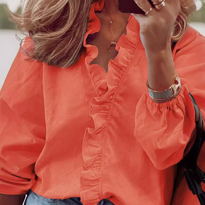 Damen elegante Bluse mit Rüschendetail Drune