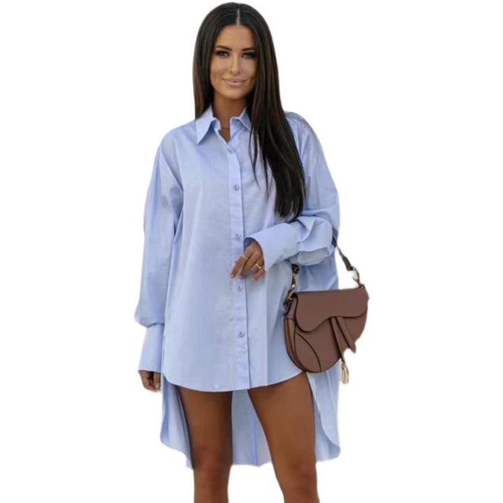Damen Langarm Hemdblusenkleid mit modernem Schnitt und asymmetrischem Saum Drune