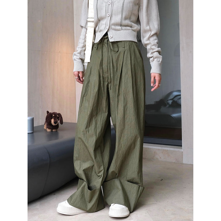 Damen Weite High‑Waist Palazzohose mit Tunnelzug, Bundfalten und extra weitem Bein Drune