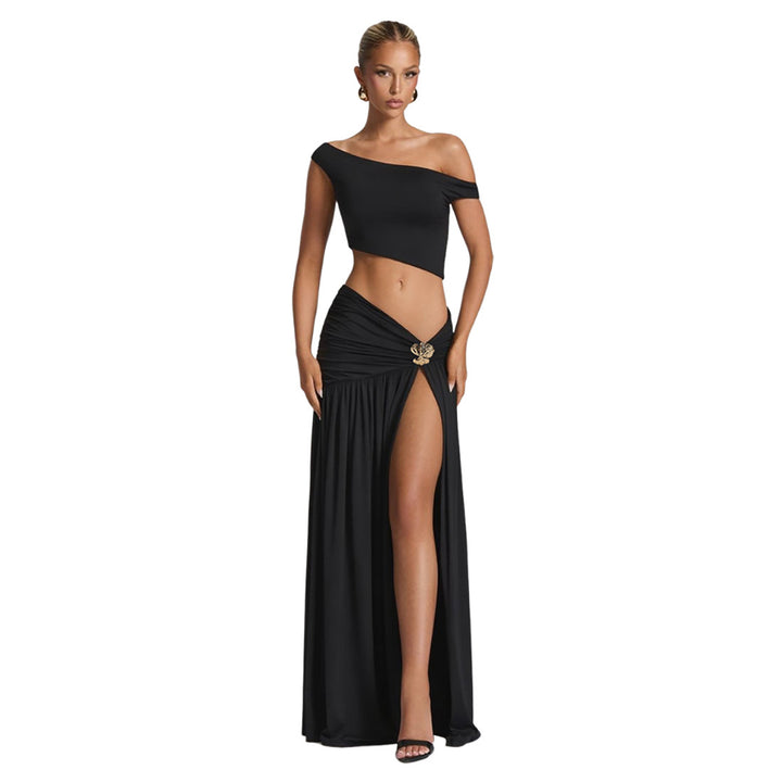 Damen Elegantes 2-teiliges Ensemble mit figurbetontem Oberteil und fließendem Rock Drune