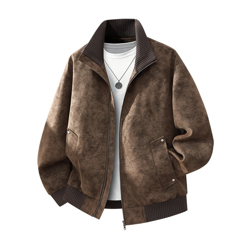 Herren Velours‑Imitat Bomberjacke mit Stehkragen, Thermofutter & Reißverschluss Drune