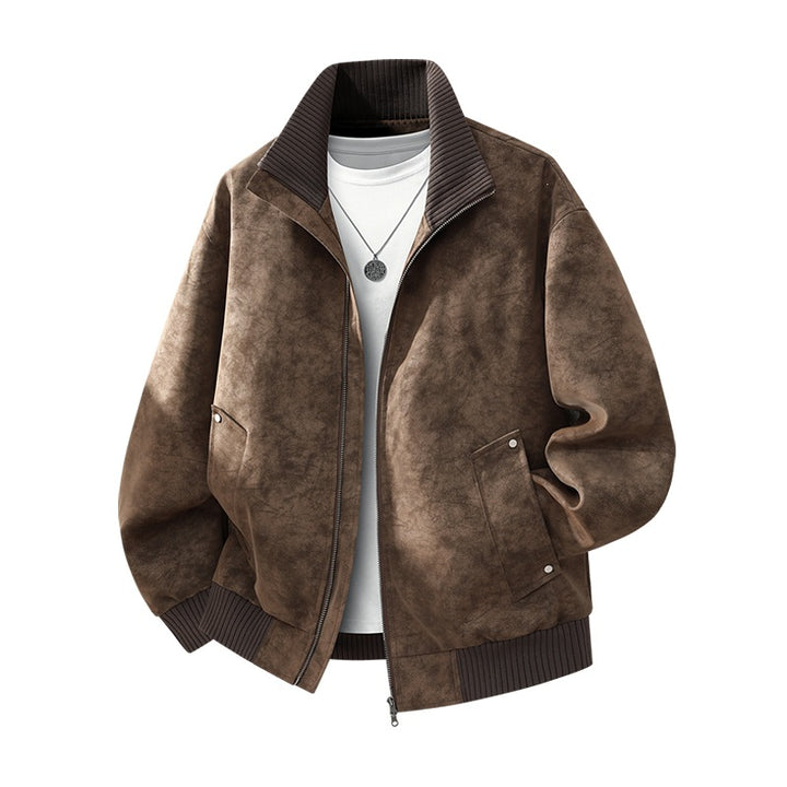 Herren Velours‑Imitat Bomberjacke mit Stehkragen, Thermofutter & Reißverschluss Drune