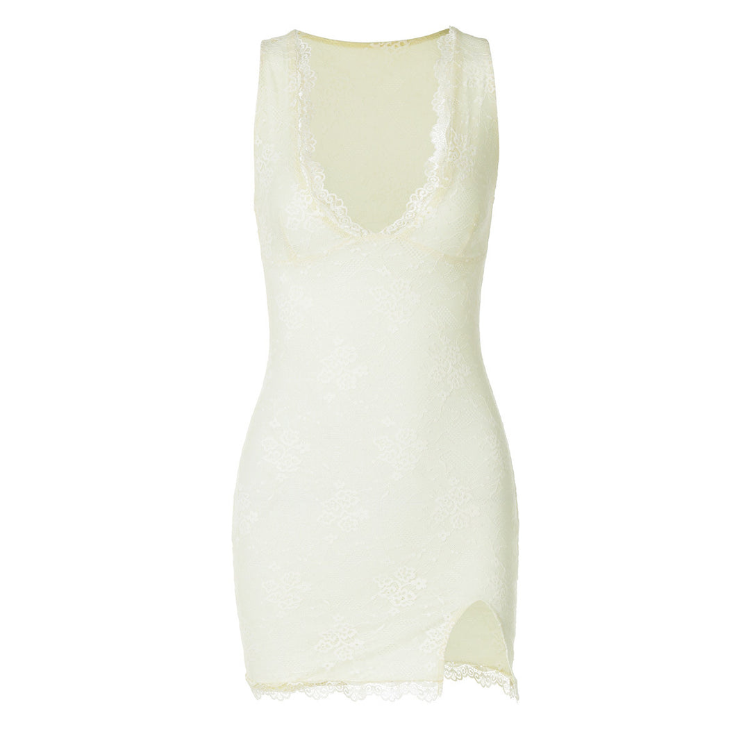 Damen figurumschmeichelndes Spitzenkleid mit V-Ausschnitt und feinen Details Drune