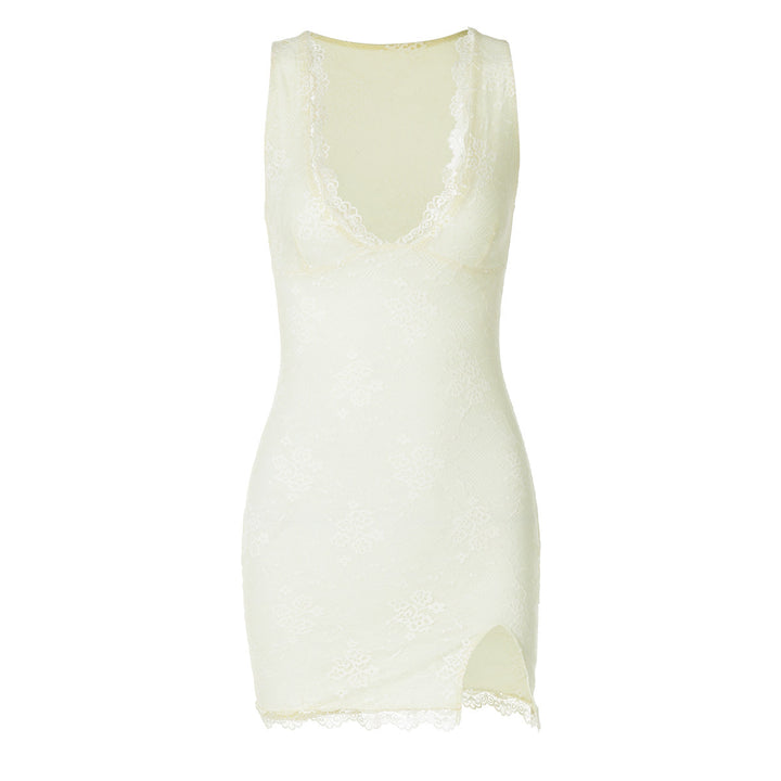 Damen figurumschmeichelndes Spitzenkleid mit V-Ausschnitt und feinen Details Drune