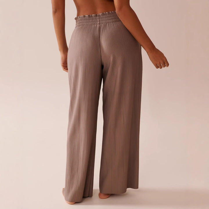 Damen Weite Plissee‑Loungehose mit elastischem Smokbund, Seitentaschen und fließender Palazzo‑Silhouette Drune