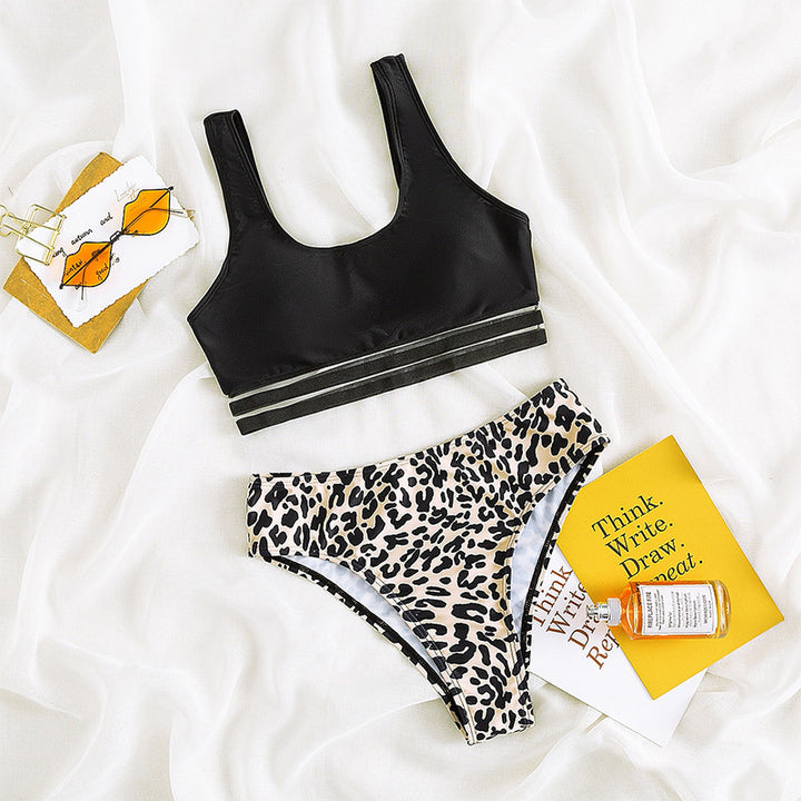 Damen Sport-Bikini-Set mit stylischem Leo-Muster und elastischen Trägern Drune
