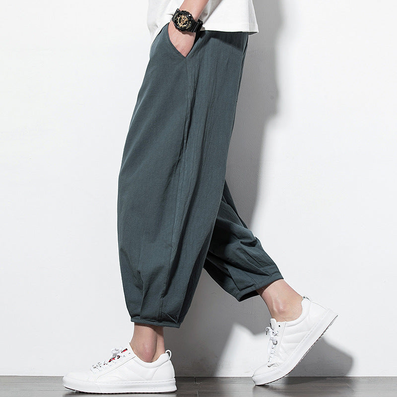 Herren Weite Harem-Loungehose mit elastischem Bund und gerafften Knöchelabschlüssen Drune