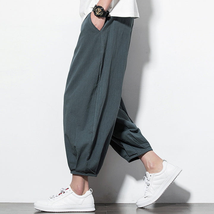 Herren Weite Harem-Loungehose mit elastischem Bund und gerafften Knöchelabschlüssen Drune