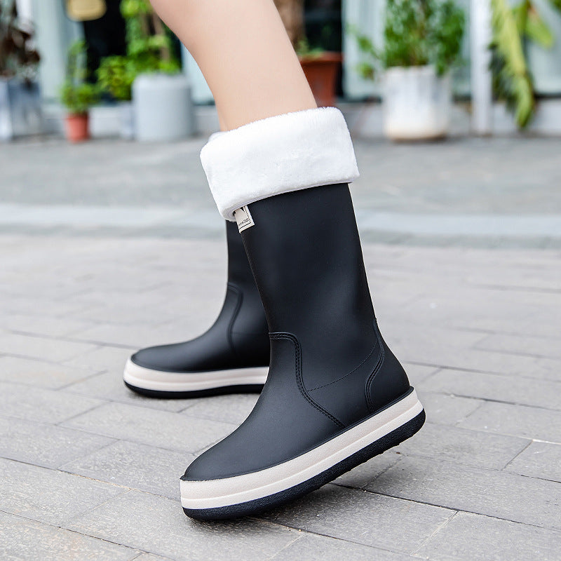 Damen Mittelhohe Plateau-Regenstiefel mit wasserfester Vollgummi-Konstruktion Drune