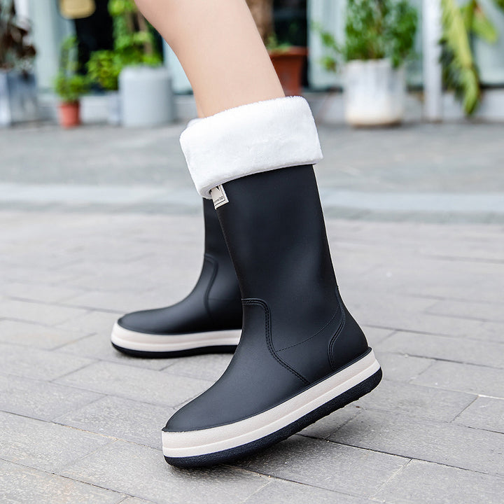 Damen Mittelhohe Plateau-Regenstiefel mit wasserfester Vollgummi-Konstruktion Drune