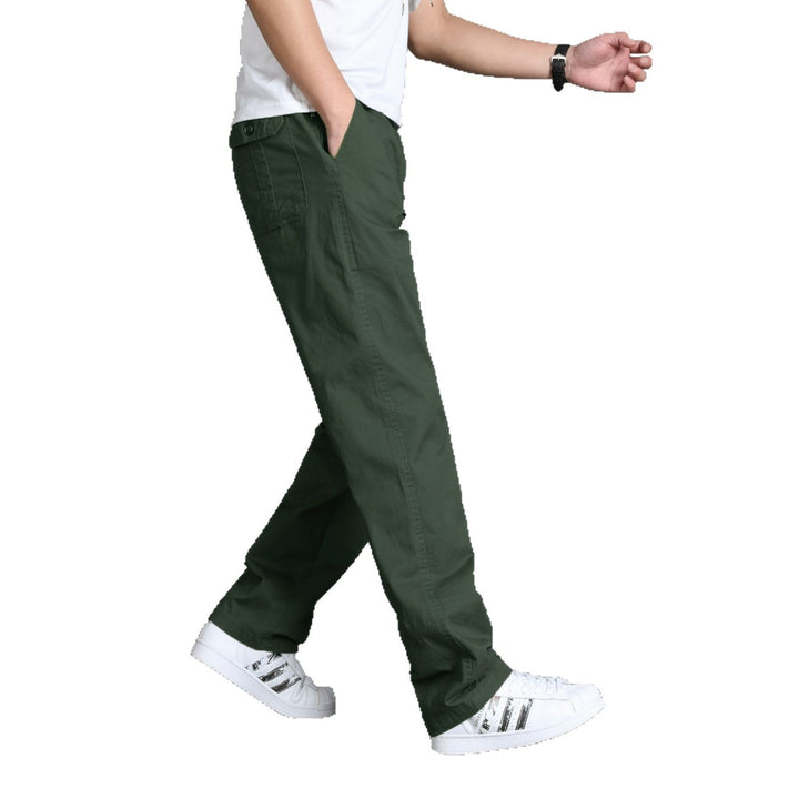 Herren Lässige Canvas-Chinohose mit elastischem Tunnelzugbund, aufgesetzten Taschen & geradem Bein Drune