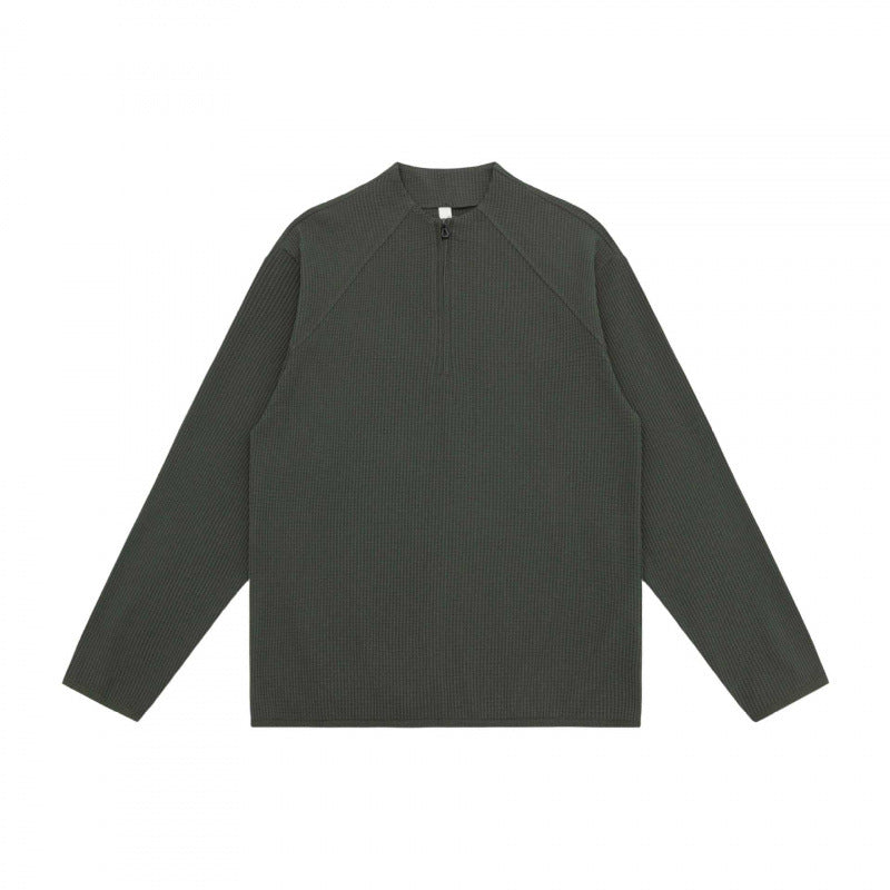 Unisex Waffelstrick-Halbzip-Pullover mit Raglanärmeln Drune