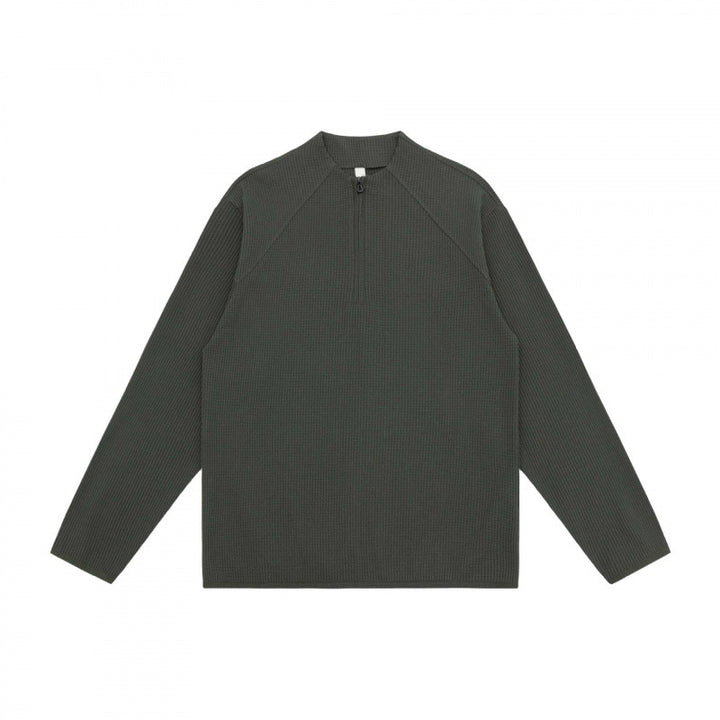 Unisex Waffelstrick-Halbzip-Pullover mit Raglanärmeln Drune