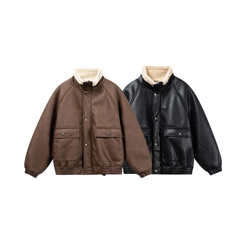 Herren Kurz geschnittener Velours‑Blouson mit Sherpa‑Kragen und Utility‑Pattentaschen Drune