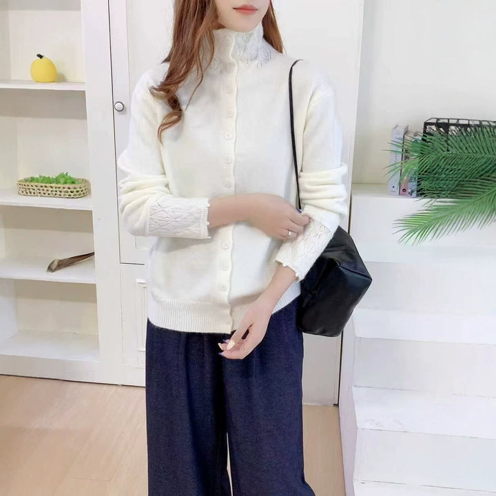 Damen Elegante Strickjacke mit hohen Kragen Drune