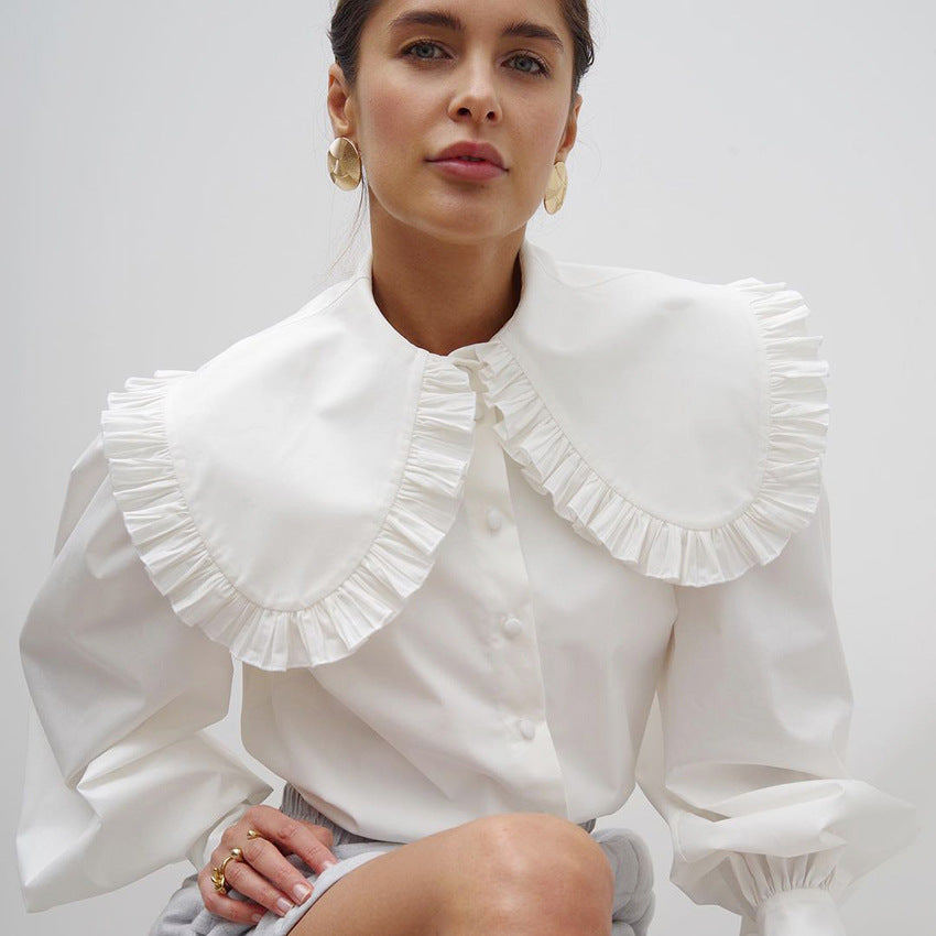 Damen Elegante Bluse mit voluminösen Ärmeln und Rüschensaum Drune