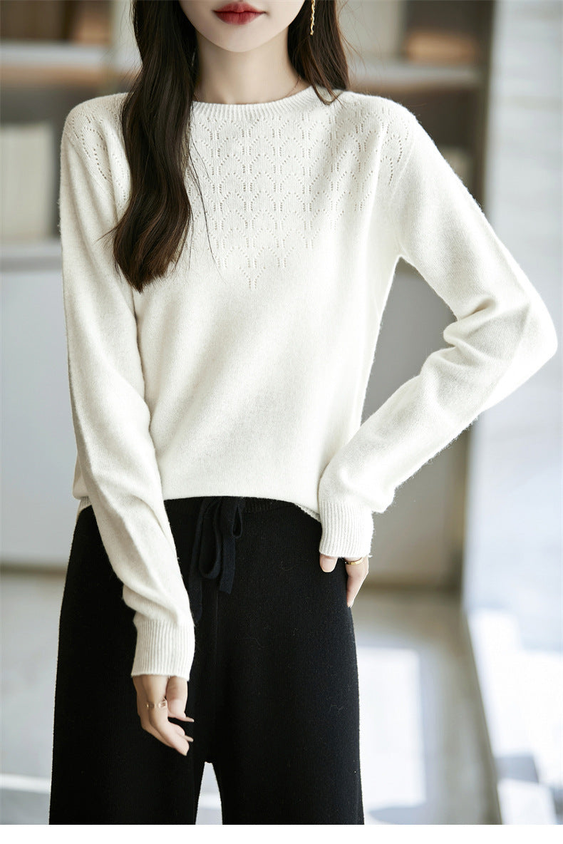 Damen Weicher Rundhalspullover im Kaschmir‑Look mit feinem Ajourmuster und anschmiegsamer Passform Drune