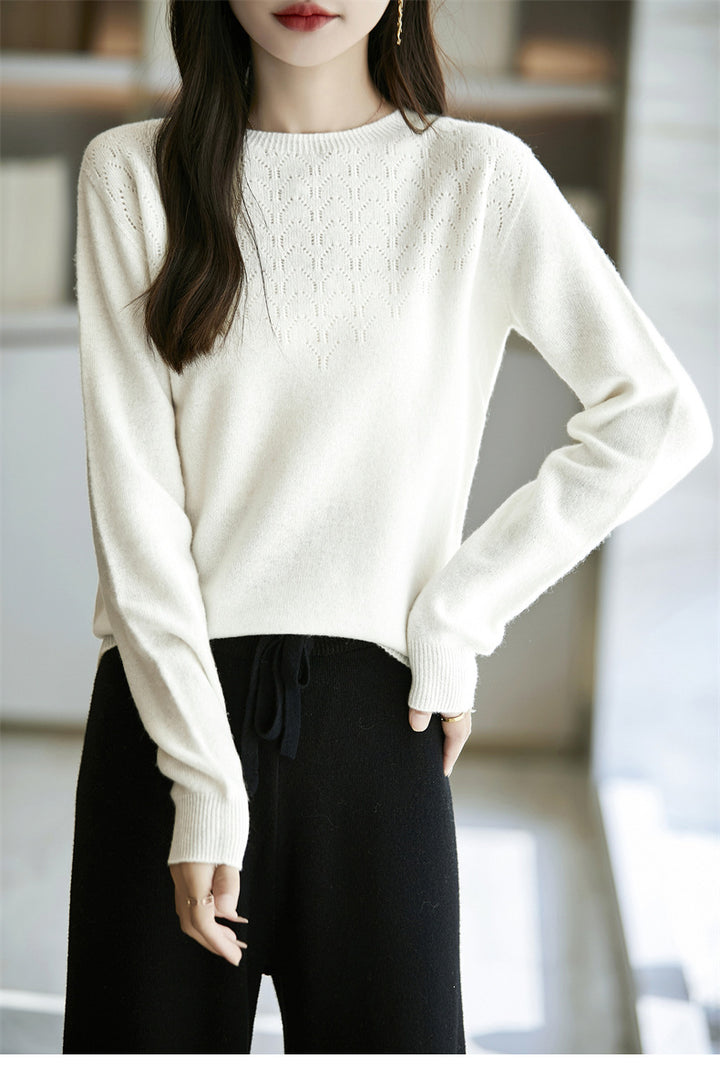 Damen Weicher Rundhalspullover im Kaschmir‑Look mit feinem Ajourmuster und anschmiegsamer Passform Drune