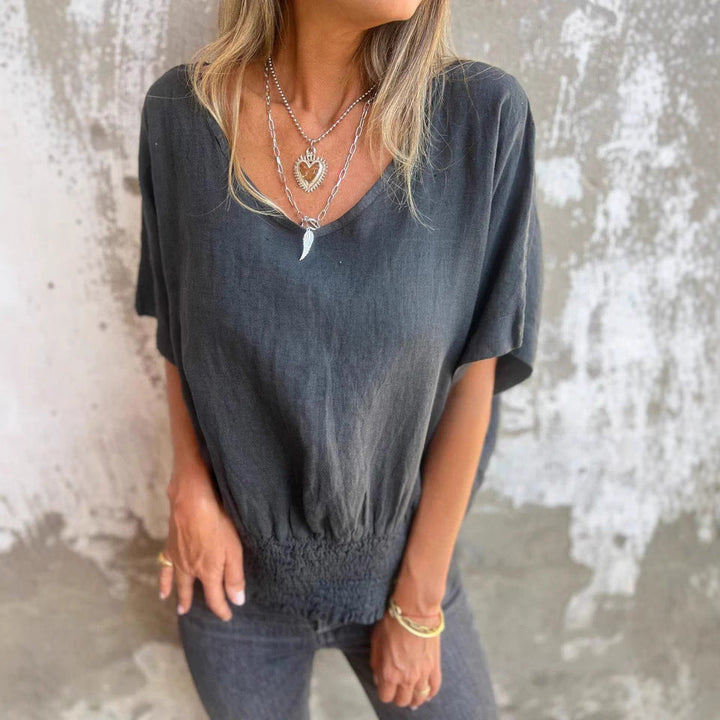 Damen Lässige Bluse mit elastischem Rüschensaum Drune
