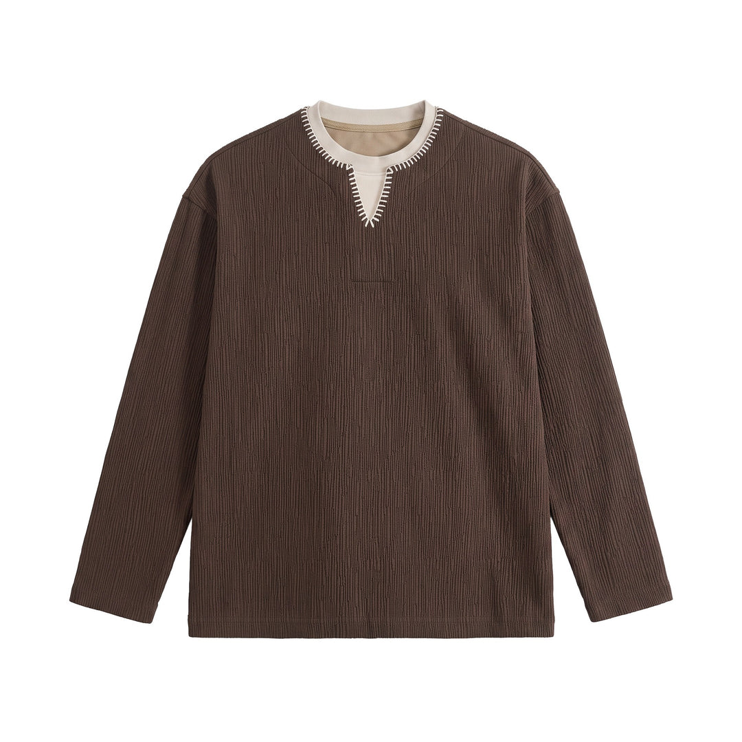 Herren Texturierter Sweatshirt-Pullover mit Lagenkragen und dekorativer Ziernaht Drune