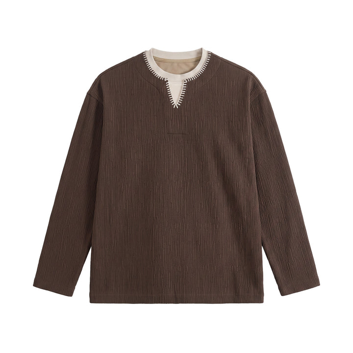 Herren Texturierter Sweatshirt-Pullover mit Lagenkragen und dekorativer Ziernaht Drune