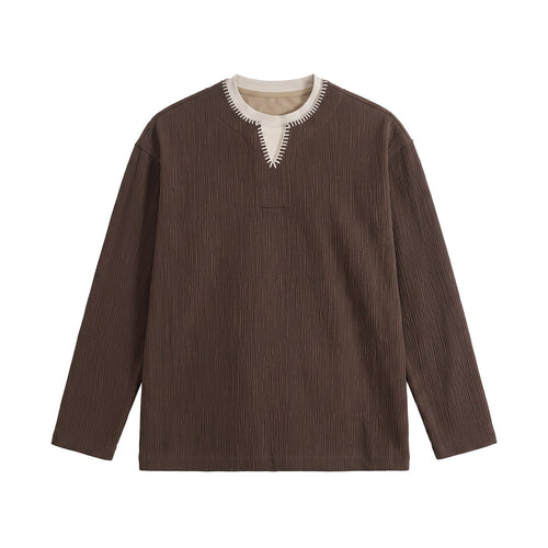 Herren Texturierter Sweatshirt-Pullover mit Lagenkragen und dekorativer Ziernaht Drune