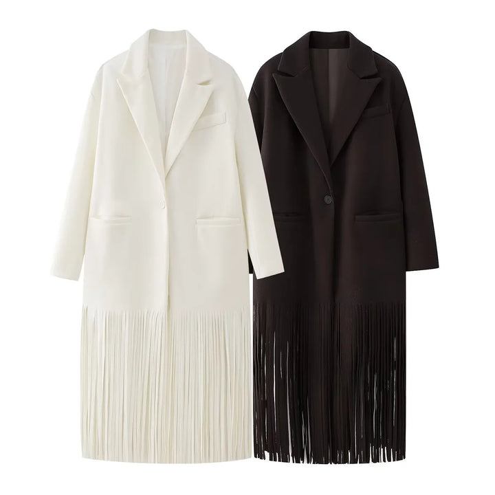 Damen nan oversized Mantelblazer mit Fransen-Saum und kastiger Silhouette Drune