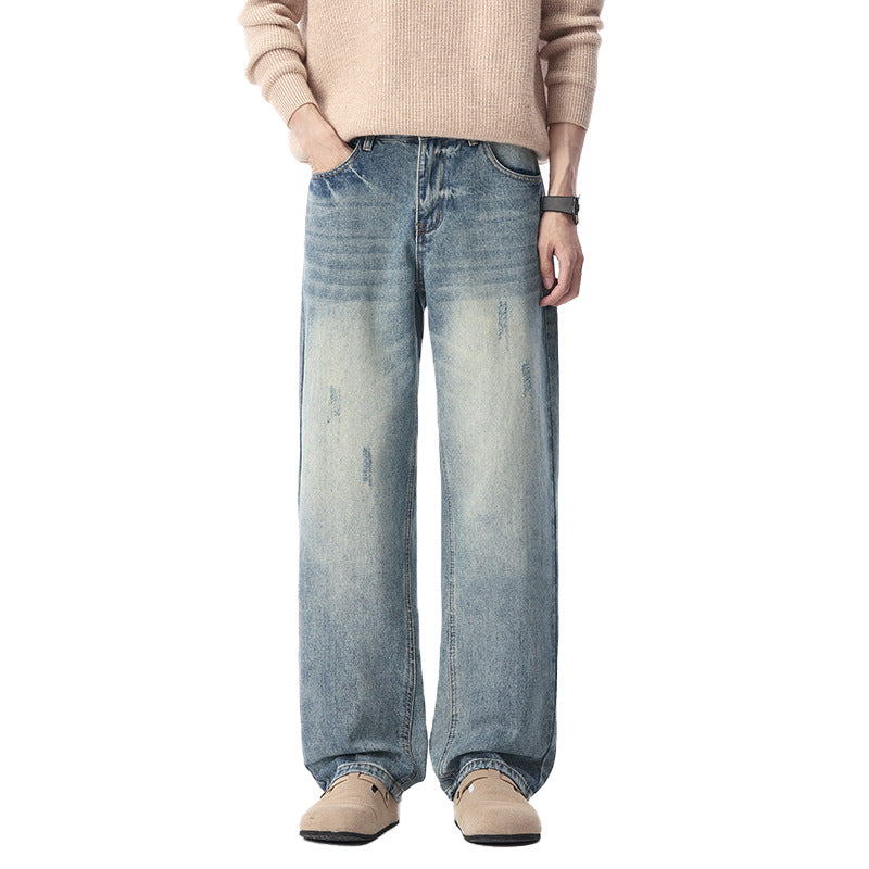 Herren Relaxed-Denimhose mit extra weitem Bein, Steinwasch-Effekt und dezenten Used-Details Drune