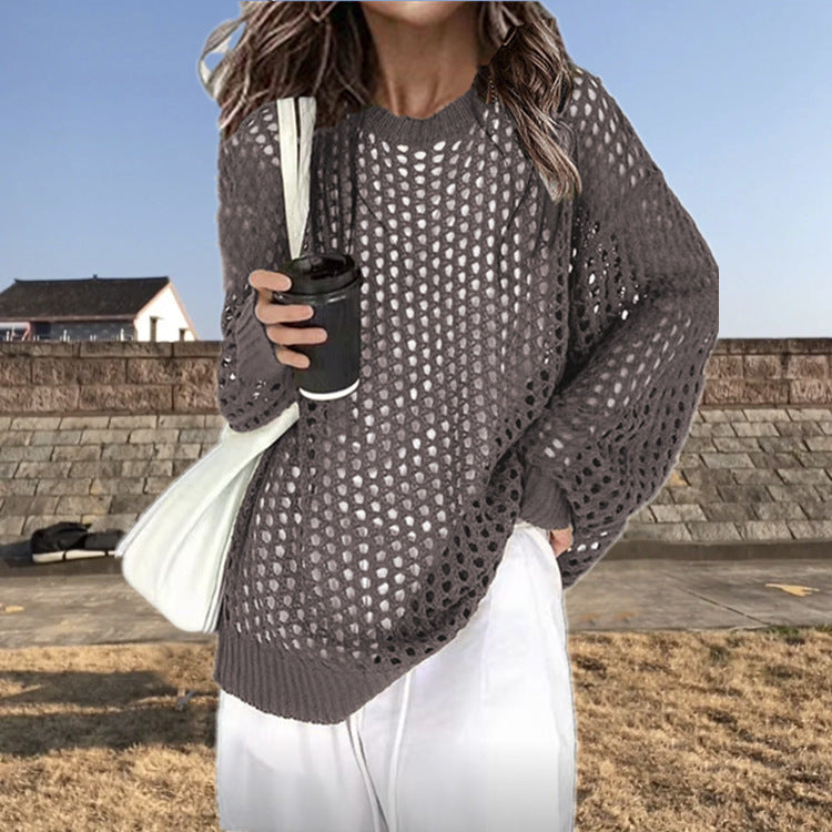 Damen luftiger Strickpullover mit modischer Netzstruktur Drune
