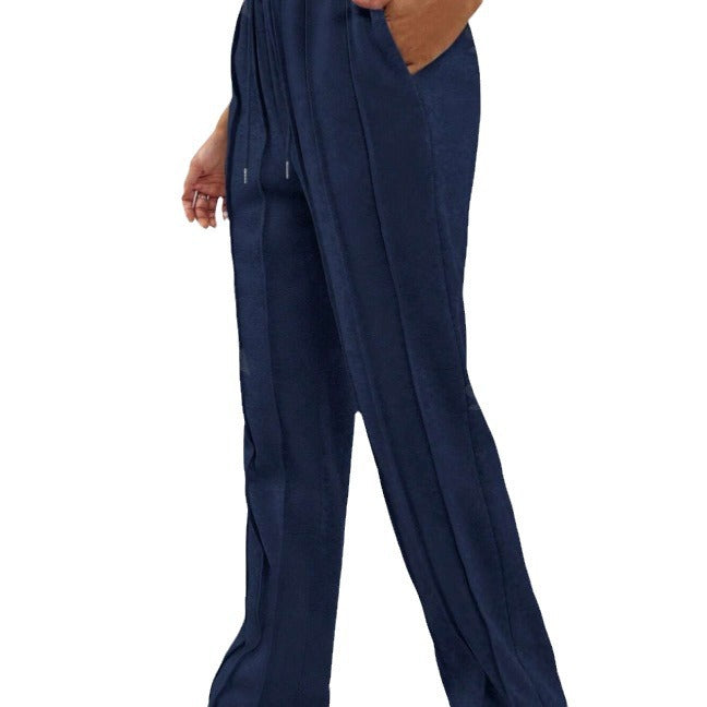 Damen Weite High-Waist Plissee-Hose mit Tunnelzug und markanter Bügelfalte Drune