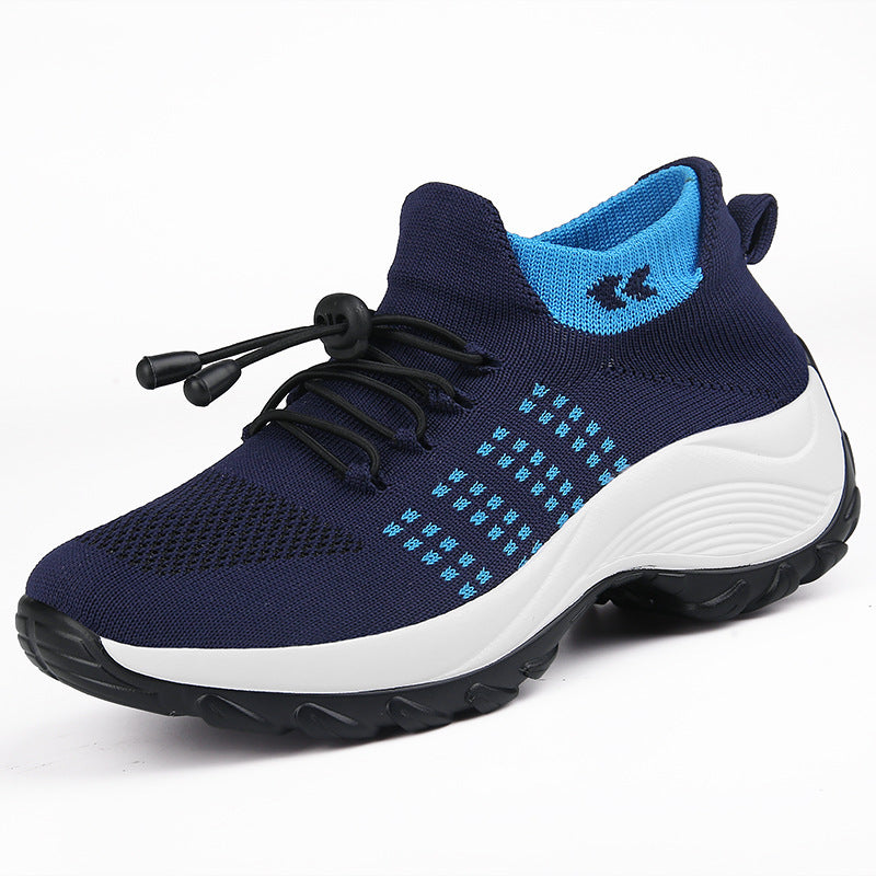 Damen gestrickte Slip-On Sneaker mit Schnellzugkordel, elastischem Schaft und stoßdämpfender Plateau-Sohle Drune
