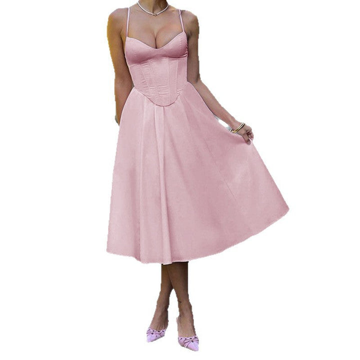 Damen Midikleid mit herzförmigem Ausschnitt und schwingendem Rock Drune
