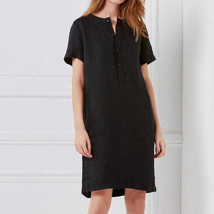 Damen lässiges Leinenkleid mit Knopfleiste und praktischen Taschen Drune
