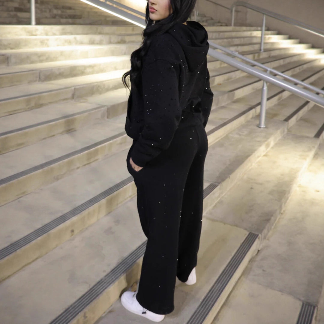 Damen nan weite Sweathose mit Sternenallover, Gothic-Logoprint, elastischem Bund und Eingrifftaschen Drune