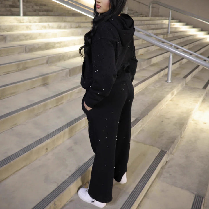 Damen nan weite Sweathose mit Sternenallover, Gothic-Logoprint, elastischem Bund und Eingrifftaschen Drune