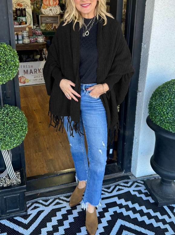 Damen vielseitiger Poncho mit Fransen Drune