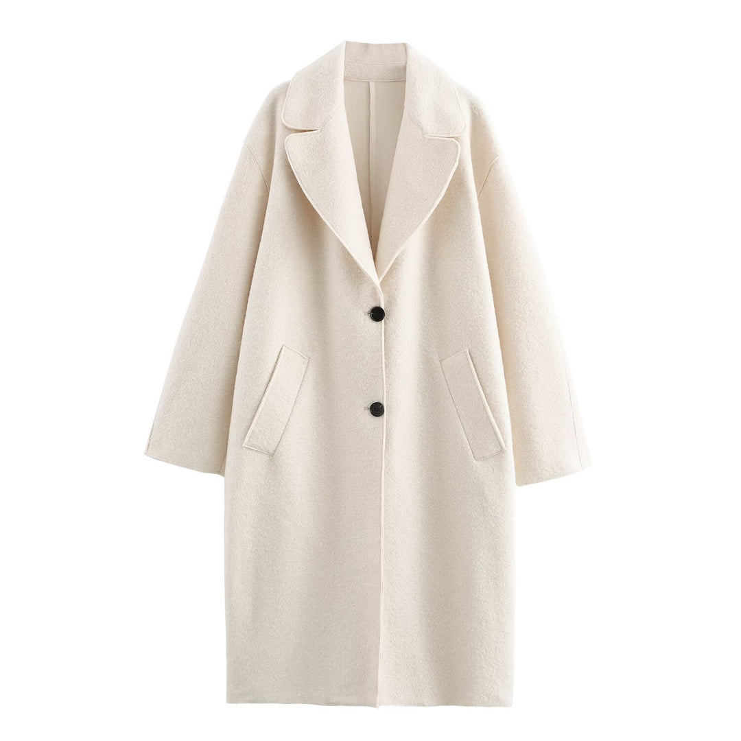 Damen Oversize Einreihiger Walkmantel mit breitem Revers und aufgesetzten Taschen Drune