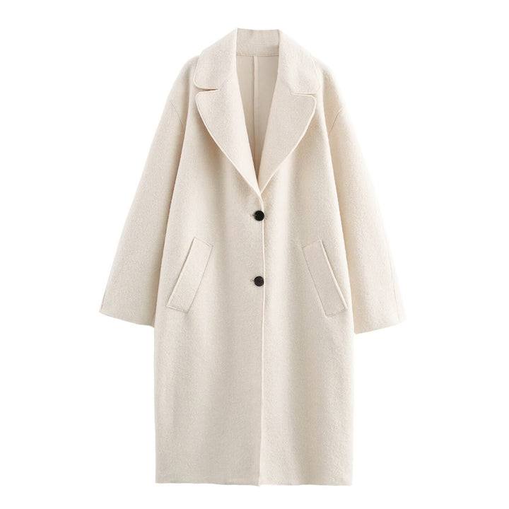 Damen Oversize Einreihiger Walkmantel mit breitem Revers und aufgesetzten Taschen Drune