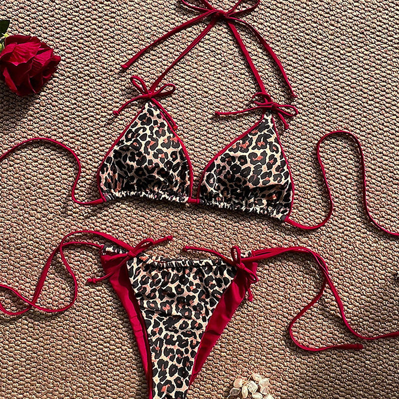 Damen Triangel-Bikini mit animalischem Druck und verstellbaren Bindebändern Drune