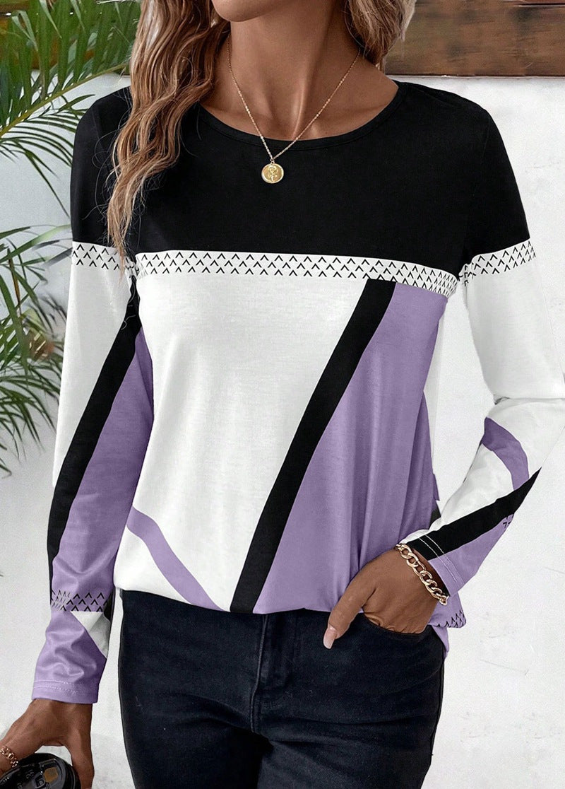 Damen Langarmshirt mit geometrischem Blockprint und Rundhalsausschnitt Drune