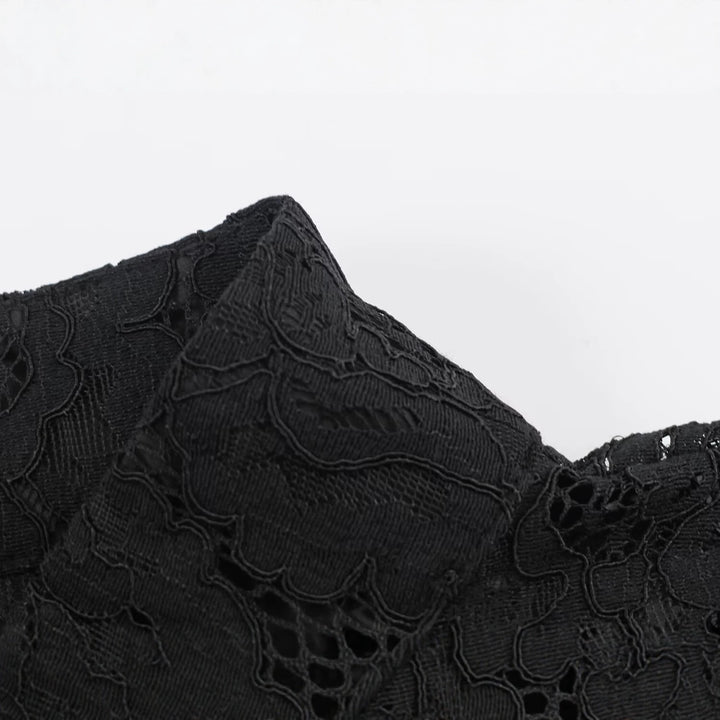Damen Transparente Spitzenbluse mit Stehkragen, Puffärmeln und Manschetten Drune