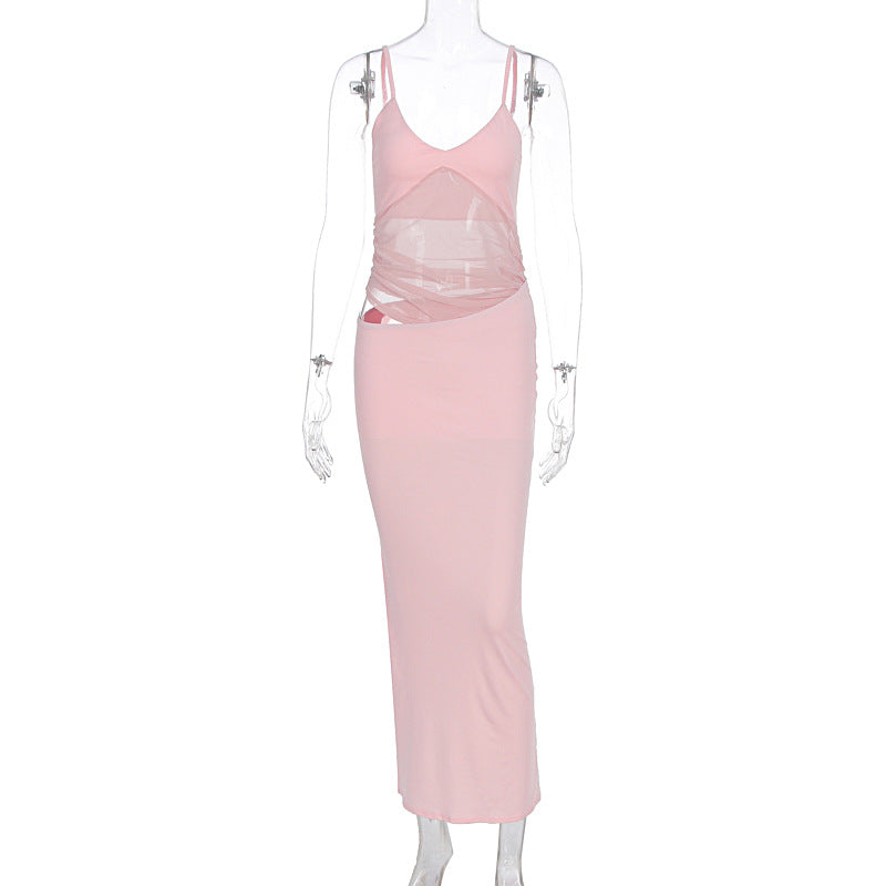 Damen elegantes bodenlanges Wickelkleid mit feinen Trägern und figurformendem Design Drune